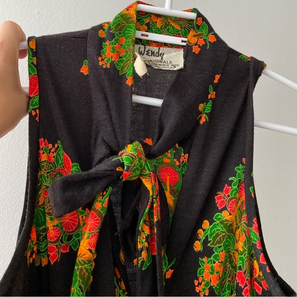 Vintage - 1970s Wendy Originals Floral Maxi Dress Duster Flowers and Mushrooms
